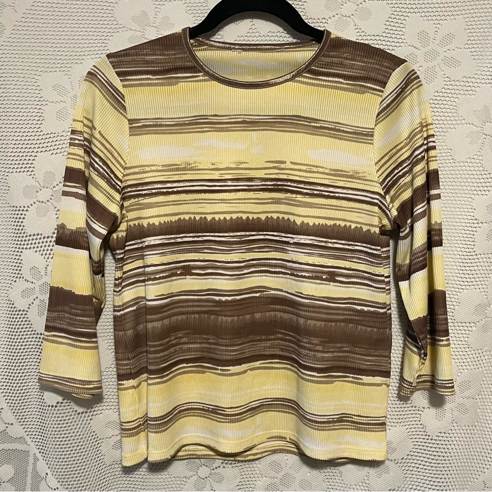 Vintage Striped Ribbed Quarter Sleeve Top